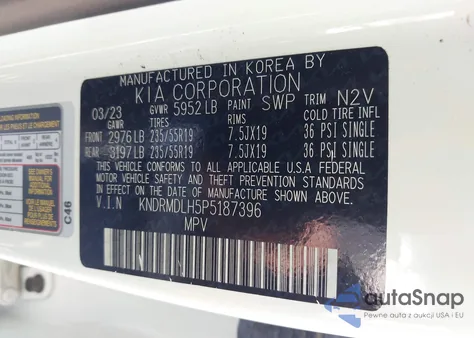 2023 Kia Sorento Plug-In Hybrid Sx Prestige z USA, uszkodzony, nr VIN KNDRMDLH5P5187396